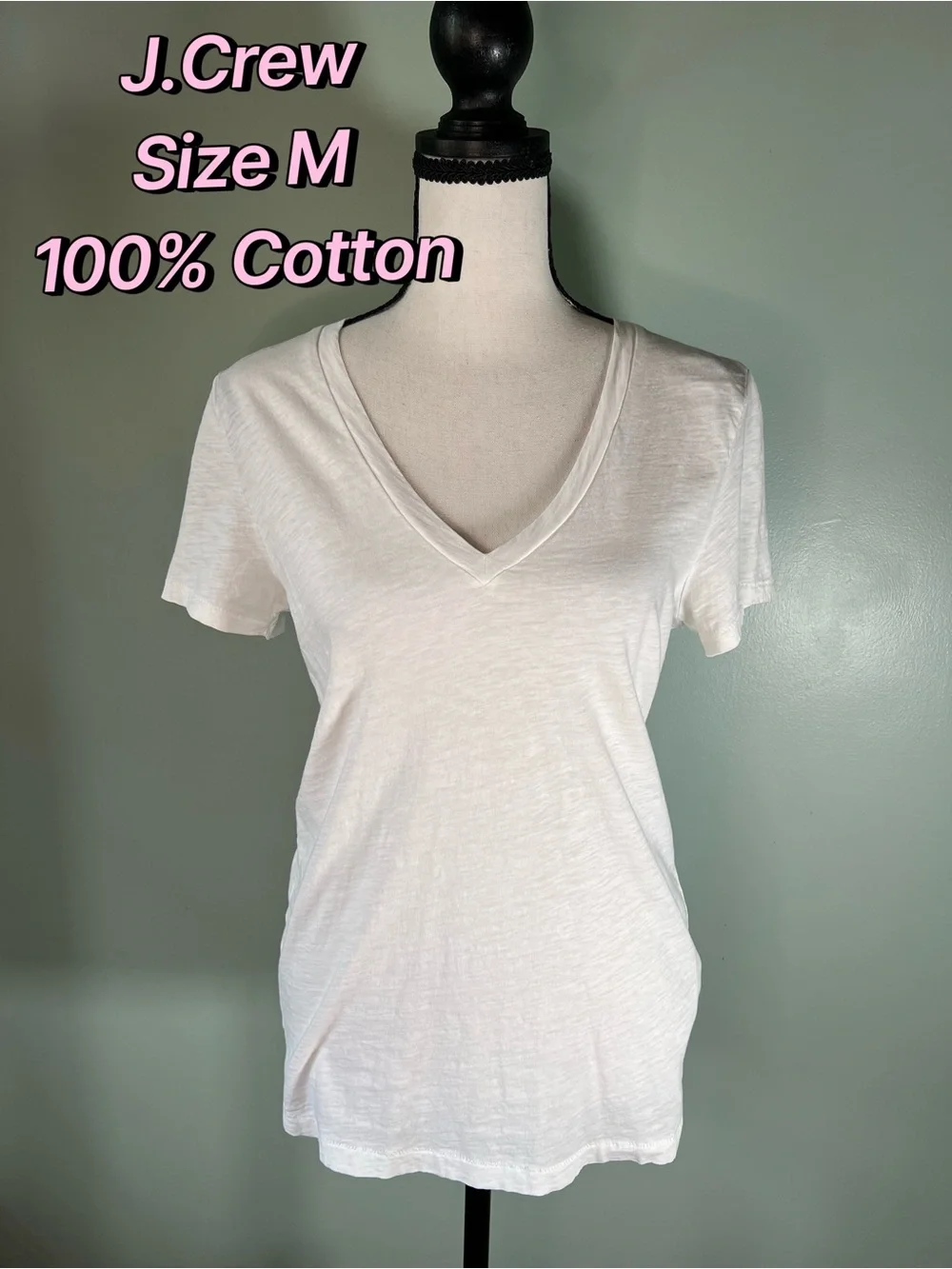 J. Crew Women's White V-Neck 100% Cotton Tee Size M